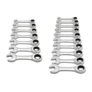 7 Piece 72-Tooth 12 Point Stubby Ratcheting Combination SAE Wrench Set