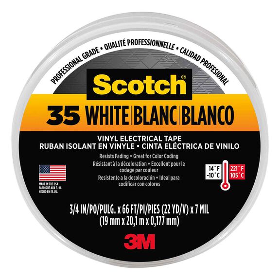 Scotch&reg; Vinyl Electrical Tape 35, 3/4" x 66', White image number 0