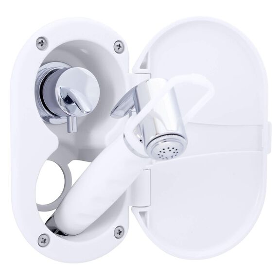 Aidack Transom Shower Hot/Cold Mixer, Arctic White Cup & Lid, Hammer-Head Arctic White Sprayer, 6' Stainless Steel Hose, Chrome Aidack Handle image number 2