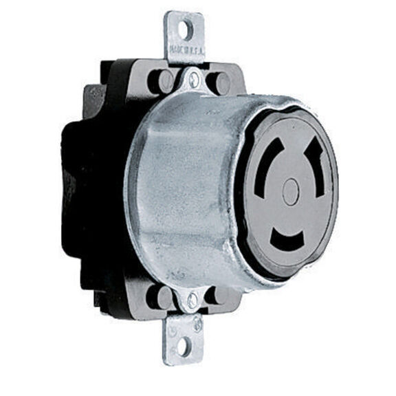 Locking Devices, Twist-Lock&reg;, Marine Grade, Receptacle, 50A 125V, 2-Pole 3-Wire Grounding, Non-NEMA, Screw Terminal, Galvanized image number 1