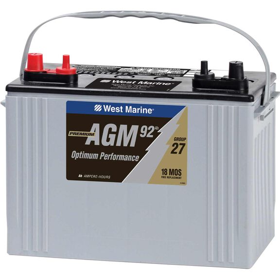 Group 27 Dual Purpose Marine AGM Battery, 92 Amp Hours, 580 Cold Cranking Amps, 900 Marine Cranking Amps, 175 Reserve Minutes image number 0