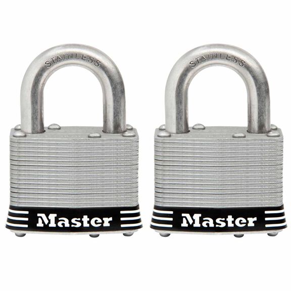 2 Inch (51mm) Wide Laminated Stainless Steel Pin Tumbler Padlock, 2 Pack image number 0
