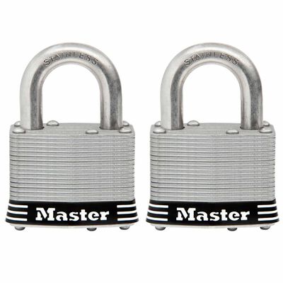 2 Inch (51mm) Wide Laminated Stainless Steel Pin Tumbler Padlock, 2 Pack