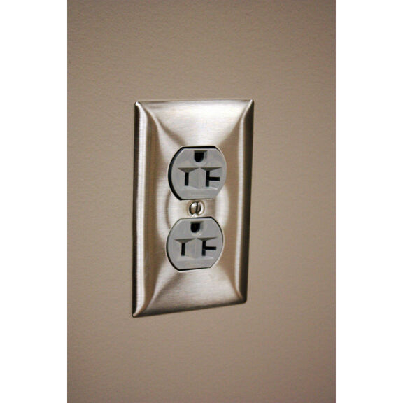 Hubbell Wall Plate, 1-Gang, Duplex Receptacle, Stainless Steel image number 1