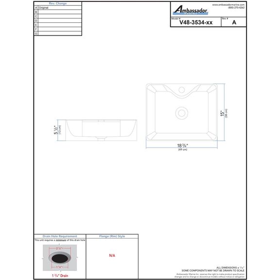 Rectangle Vessel Smooth Porcelain, 19 1/4in x 15in x 5 1/8in, w/Faucet Mount, 1-3/4" Drain White image number 4
