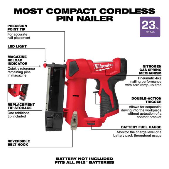 M12&trade; 23 Gauge Pin Nailer image number 1