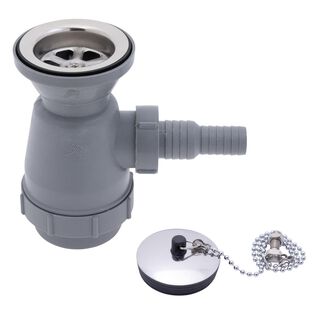 2" Drain, Trap Sink Drain, 3/4" & 1" Hose Barb, w/Chain Stopper Ultra-Mirror Finish