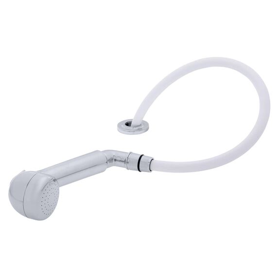 Deck-Mount Sprayer Large Chrome Sprayer No Hook, w/Elbow, 10' White Rubber Hose, Low Profile Holder image number 1