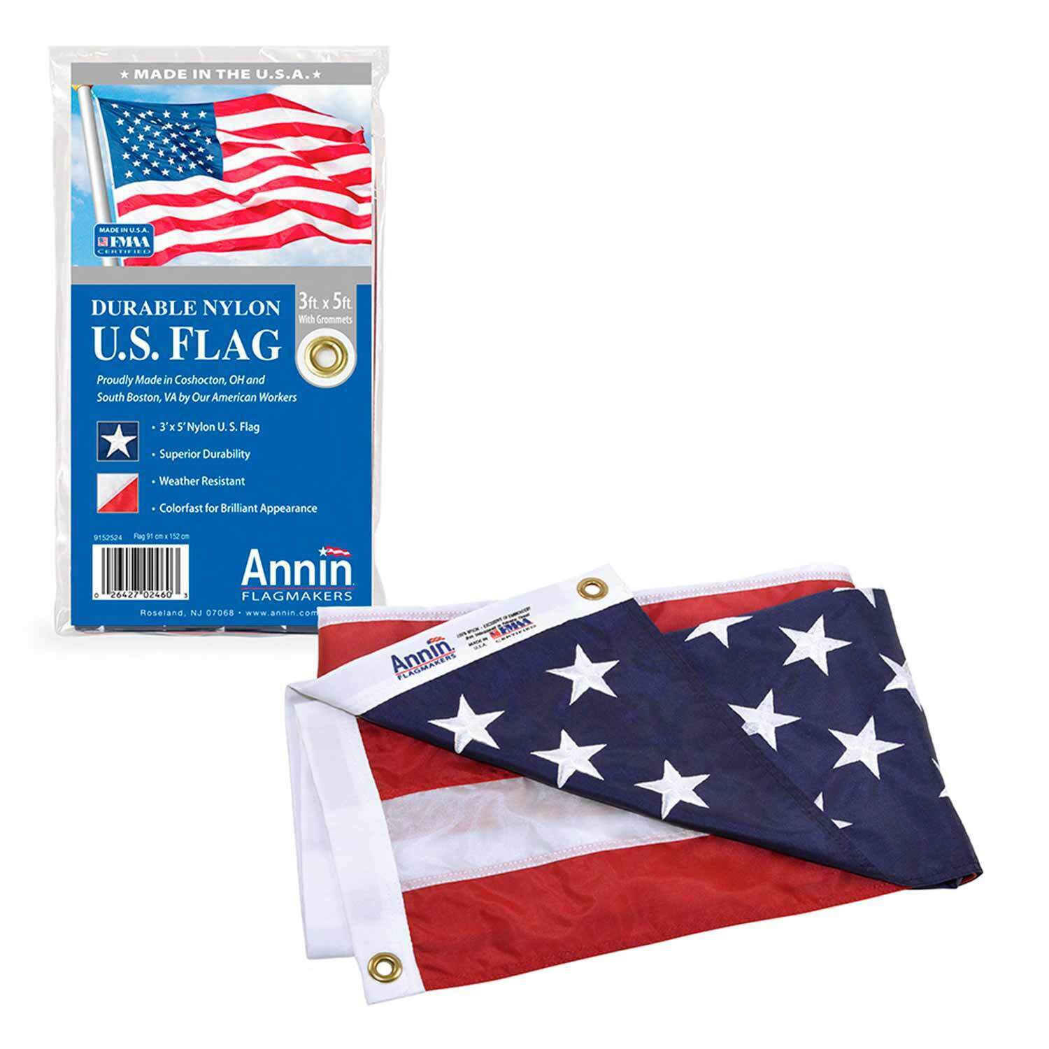 US American Flag Nylon Embroidered Stars Sewn Stripes US MADE SHIPS SAME DAY 