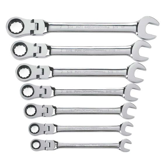 7 Piece 72-Tooth 12 Point Flex Head Ratcheting Combination SAE Wrench Set image number 1