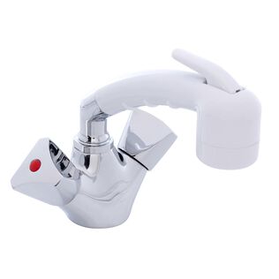 Trinidad Head/Shower Combo Faucet Small Arctic White Sprayer No Hook, 6' Stainless Steel Hose Chrome/Arctic White