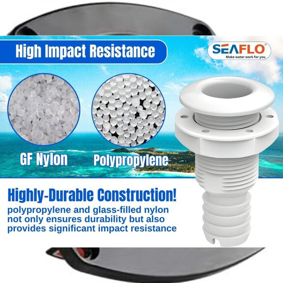SEAFLO 1-1/4" Thru Hull Fitting with Check Valve White image number 4