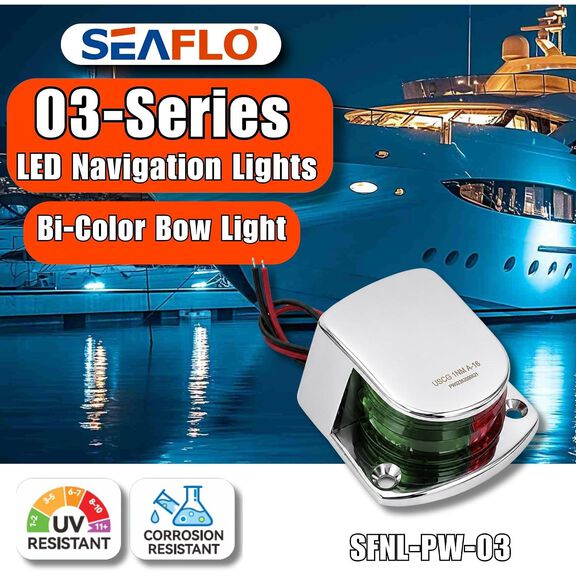 SEAFLO LED Bi-Color Bow Navigation Light, Horizontal Mount, 12V, Stainless Steel image number 5