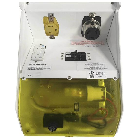 14.5" Newport Harbor Mate Power Station, (1) 50 Amp 125/150V Shore Power Receptacle, (1) 30 Amp 125V Shore Power Receptacle, (1) 20 Amp 125V GFCI Protected Duplex Receptacle image number 0