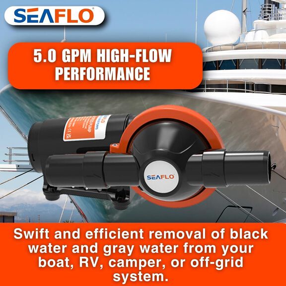 SEAFLO 24V 5.0 GPM Diaphragm Waste Pump with Rotating Head image number 1