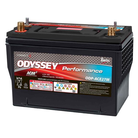 Odyssey Performance Group 27 Dual Purpose Marine AGM Battery with Bluetooth CONNECT Monitoring System, 850 Cold Cranking Amps, 182 Reserve Minutes image number 1