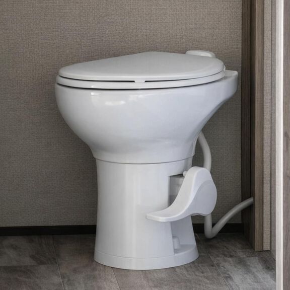 SEAFLO Porcelain RV Toilet Elongated Bowl 19in Residential Height Gravity Foot Pedal Soft Close image number 1