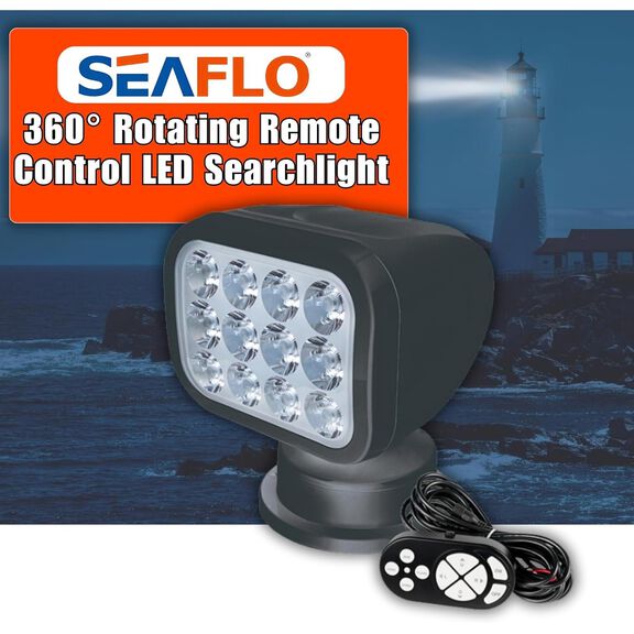 SEAFLO 360&deg; Rotating Remote Control LED Searchlight, 10-30V DC, 2700 Lumens, Wired Remote, Black, 2700K image number 1