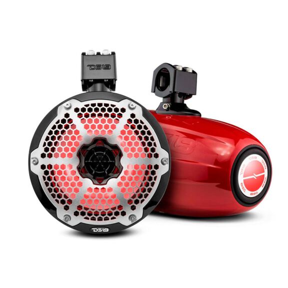 HYDRO 8" Neodymium Marine Tower Speakers with Built-in Passive Radiator, 1" Driver and RGB LED Lights, 550 Watts, Red image number 0