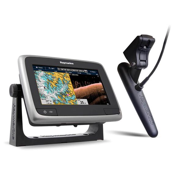 a78 Multi-Function Touchscreen Display with Built-in CHIRP Sonar and CHIRP Downvision&trade;, Wi-Fi and US C-MAP Essentials Charts, CPT-100 Transom Mount Transducer image number 0