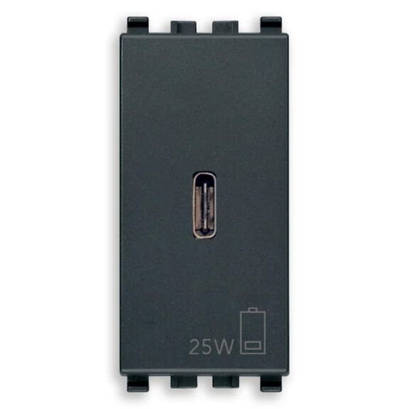 Vimar Eikon USB-C Power Delivery (PD) Supply Unit 25W, 1-Module, Grey image number 0