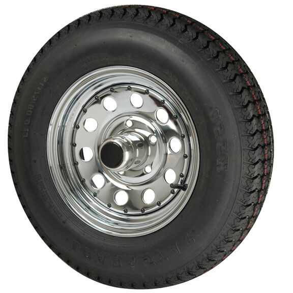ST205/75D X 14 Bias Trailer Tire and 14 X 6 Modular Chrome Rim, 5 X 4 1/2 Bolt Pattern image number 0