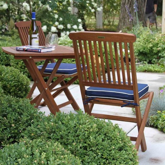 3-Piece Square Bistro Set with Blue Cushions image number 2