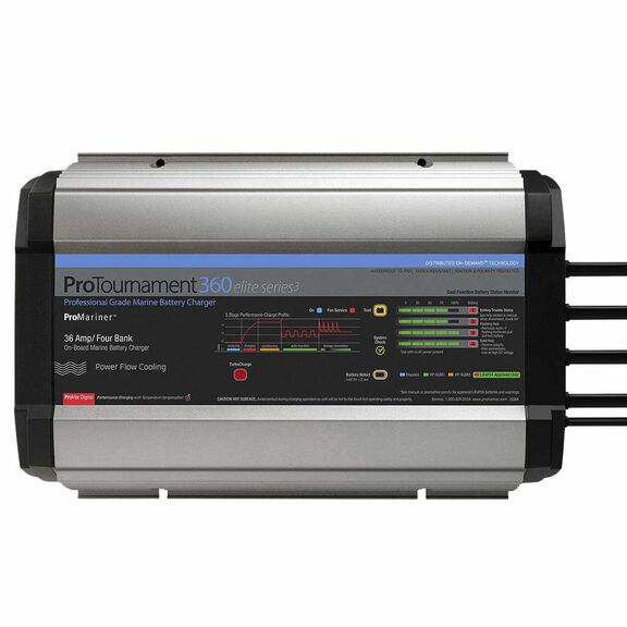 ProTournament360 Elite Series Onboard Waterproof Smart Marine Battery Charger with Turbo Charge Mode and Power Flow Cooling, 36 Amp, 4-Bank image number 0