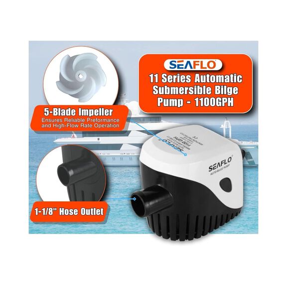 SEAFLO Automatic 1100 GPH Submersible Bilge Water Pump, Auto with Magnetic Float Switch image number 3