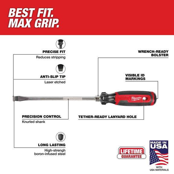 3/8" Slotted 8" Cushion Grip Screwdriver (USA) image number 1