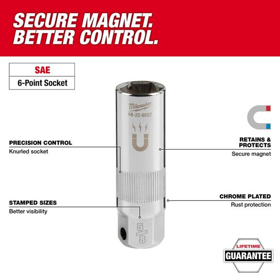 3/8" Drive 5/8" Magnetic Spark Plug Socket image number 1