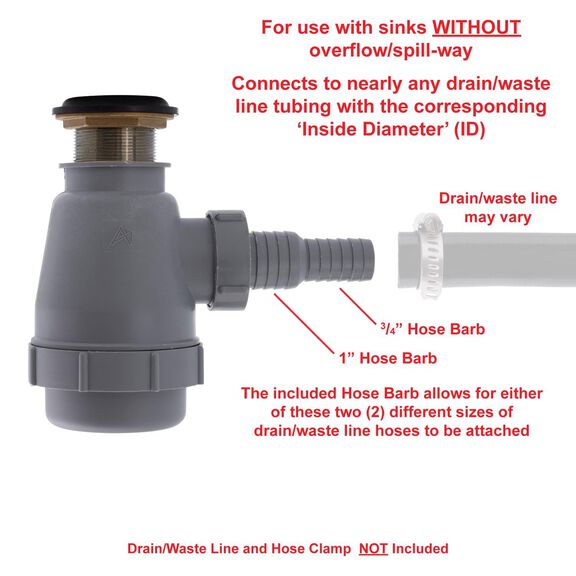1-1/2" Drain, Flip Trap Sink Drain no Overflow, 3/4" & 1" Hose Barb Brushed Nickel image number 5