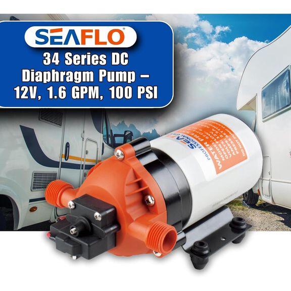 SEAFLO 34 Series 12V Water Pressure Diaphragm Pump, 1.6 GPM, 100 PSI image number 2