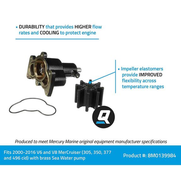 Quicksilver 8M0139984 Brass Water Pump Housing for V6 and V8 MerCruiser Engines: (305, 350 and 496 CID, 2000-2016) image number 3