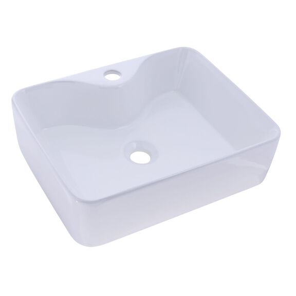 Rectangle Vessel Smooth Porcelain, 19 1/4in x 15in x 5 1/8in, w/Faucet Mount, 1-3/4" Drain White image number 1