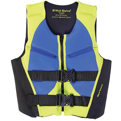 Deluxe Kids’ Rapid Dry Life Jacket, Youth 50-90lb., Lime/Blue