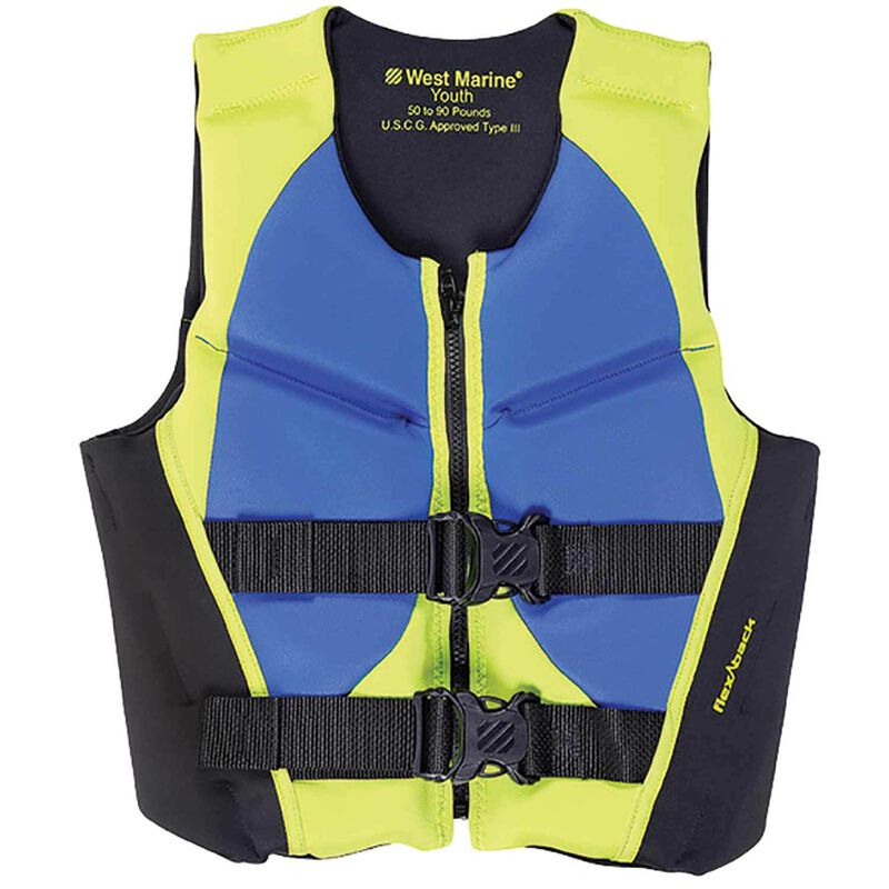 Deluxe Kids’ Rapid Dry Life Jacket, Youth 50-90lb., Lime/Blue image number null