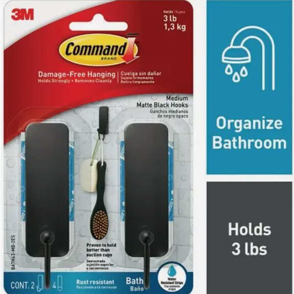 Command&trade; Bath Medium Hooks, Matte Black image number 0