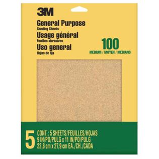 3M Aluminum Oxide Sandpaper Medium, 9002NA, 9" x 11", 5/pk