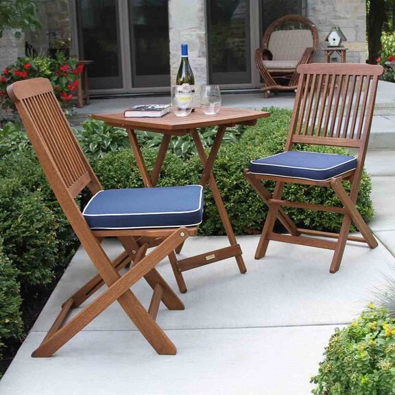 3-Piece Square Bistro Set with Blue Cushions image number 3