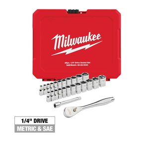 1/4" Drive Metric & SAE Ratchet and Socket Set with FOUR FLAT&trade; SIDES, 25 Piece