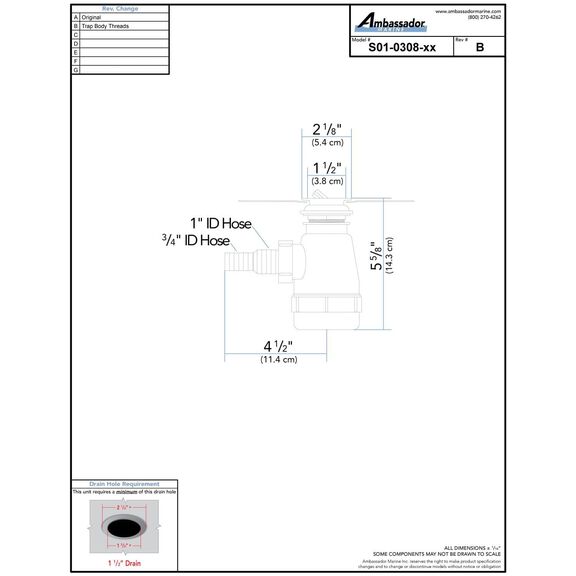 1-1/2" Drain, Flip Trap Sink Drain no Overflow, 3/4" & 1" Hose Barb Brushed Nickel image number 3