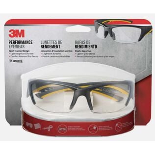 Safety Eyewear 90212-HZ4, Gray Frame Yellow Accent, Clr/AF & Scratch Resistant Lens