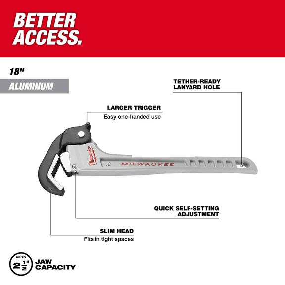 18" Aluminum Self-Adjusting Pipe Wrench image number 1