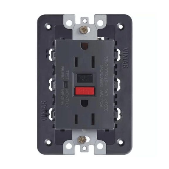Vimar Eikon 21296 3-Module GFCI Duplex USA Outlet 15A 125V, Grey image number 0