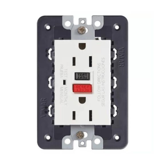 Vimar Eikon 21296.B 3-Module GFCI Duplex USA Outlet 15A 125V, White image number 0