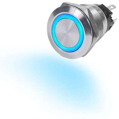 10A Push Button On-Off Switch, LED Ring, Blue