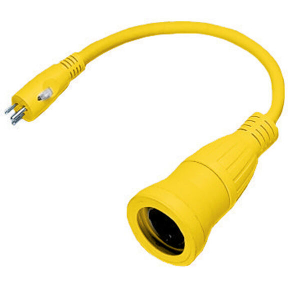 Hubbell Marine Adapter, Straight , Yellow, 50A Twist-Lock to 15A Straight Blade image number 1