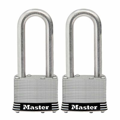 2" (51 mm) Wide Laminated Stainless Steel Pin Tumbler Padlock with 2-1/2" (64 mm) Shackle, 2-Pack