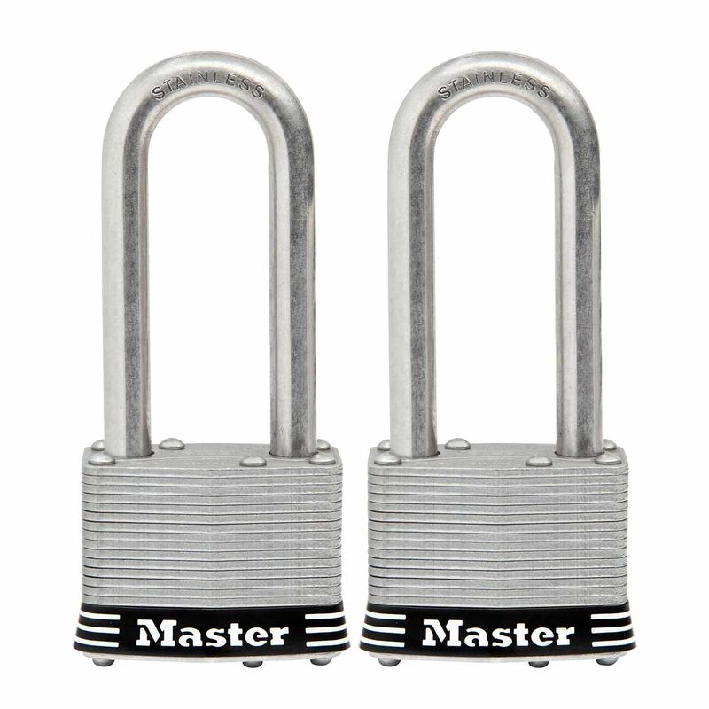 2" (51 mm) Wide Laminated Stainless Steel Pin Tumbler Padlock with 2-1/2" (64 mm) Shackle, 2-Pack image number null